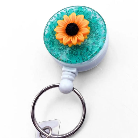 Lightweight badge reel - glitter and flower.
