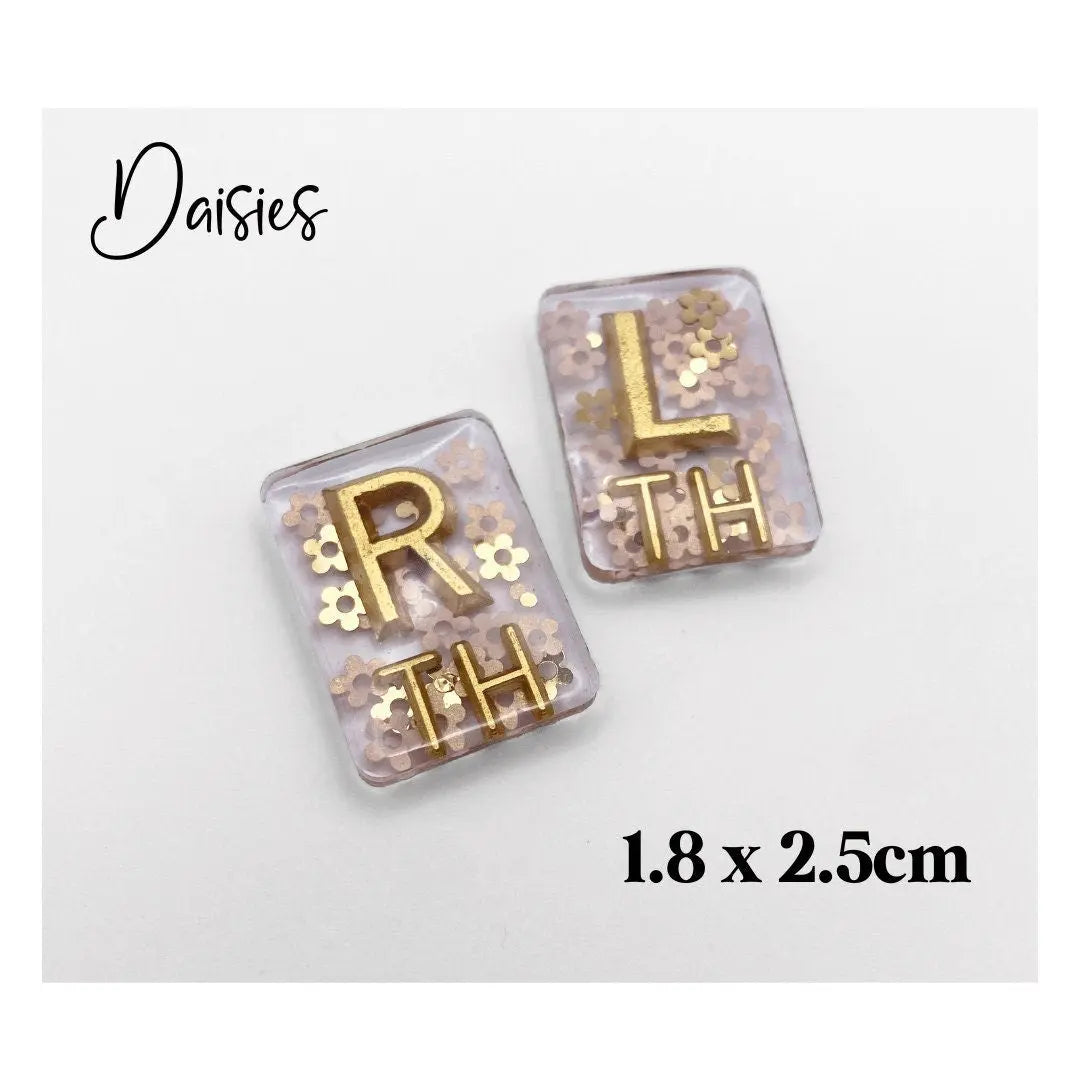 X-Ray markers - Daisies with gold letters.