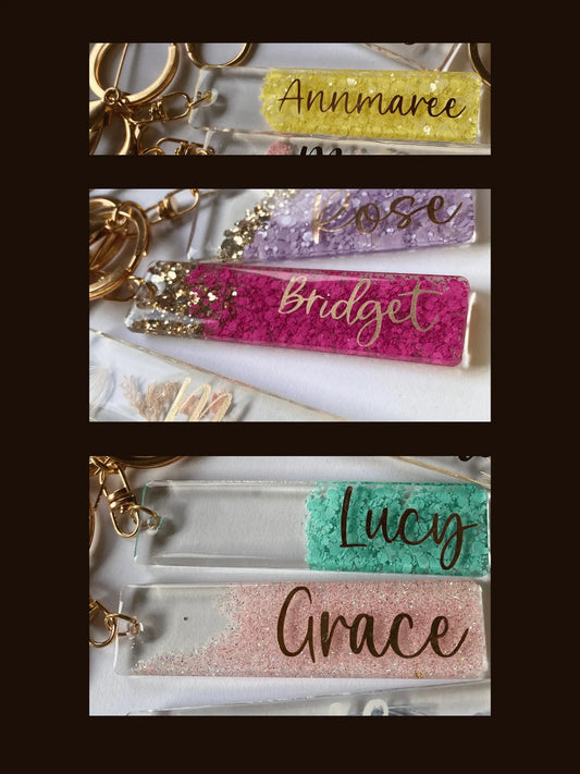 Glitter Keyring with name. Remarkable Markers