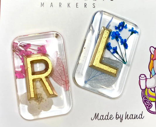 X-Ray markers - Florals with gold letters.