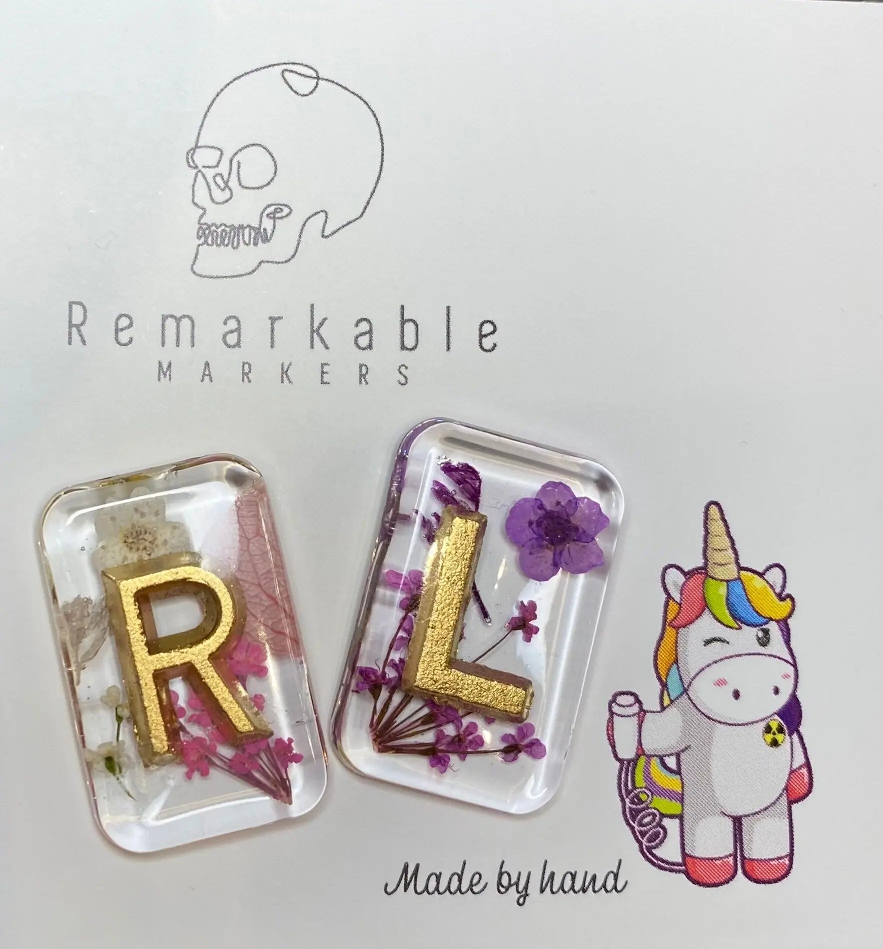 X-Ray markers - Florals with gold letters.