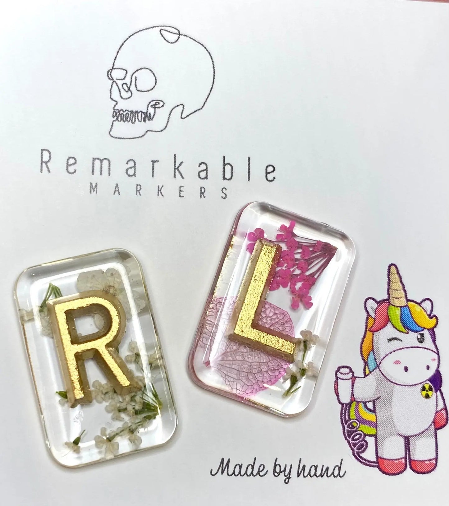 X-Ray markers - Florals with gold letters.