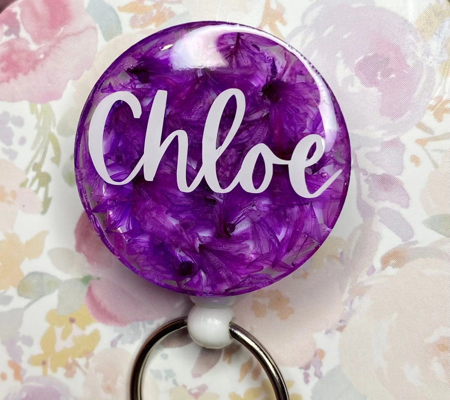 Purple Floral Badge Reel with name