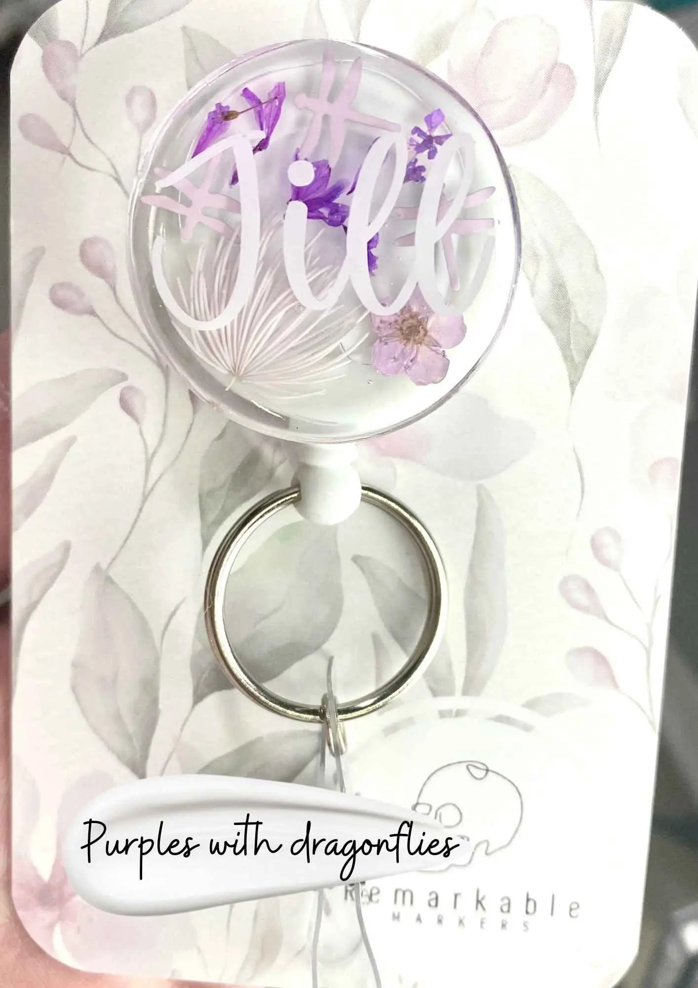 Custom Floral Badge Reel with name