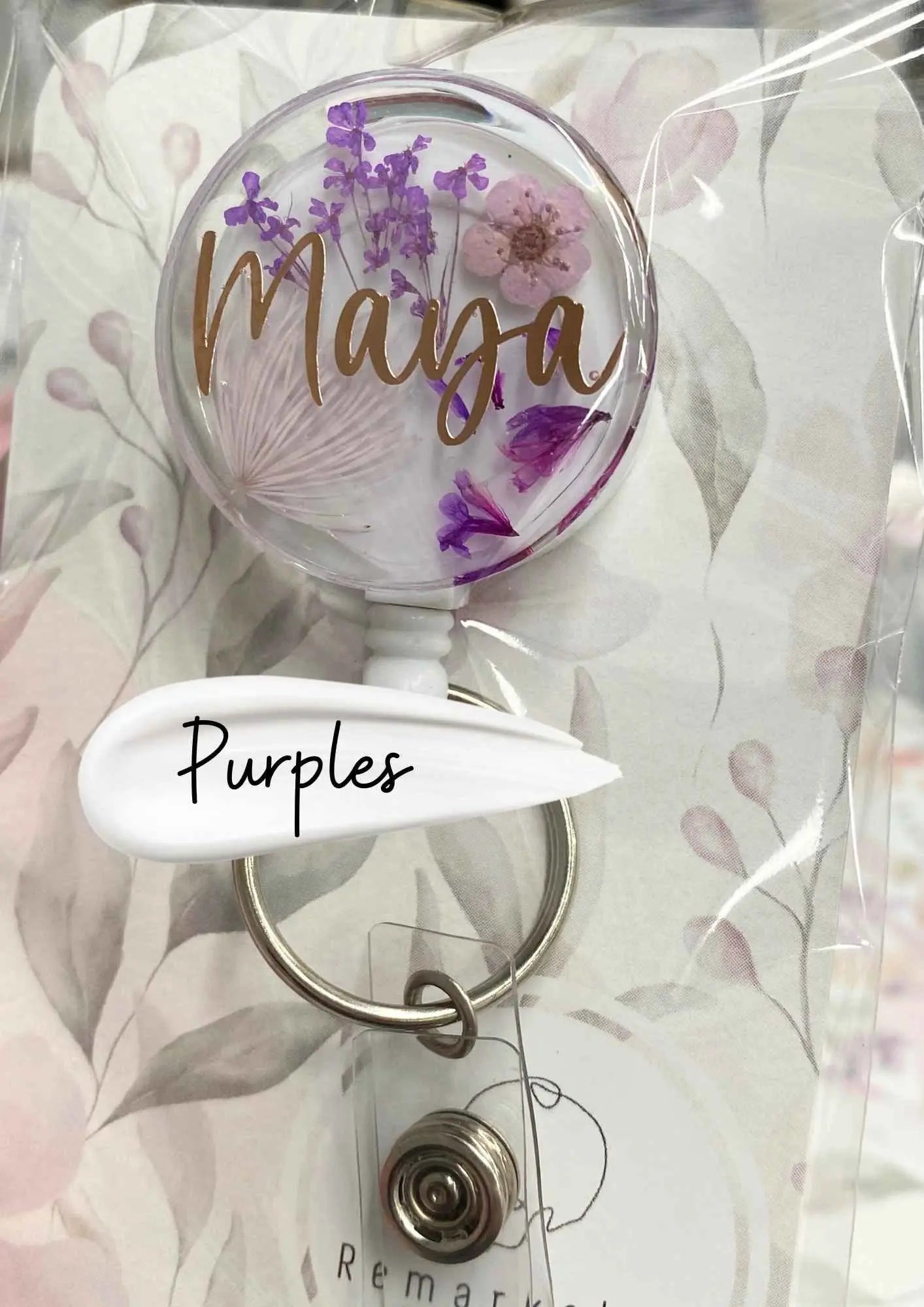 Custom Floral Badge Reel with name