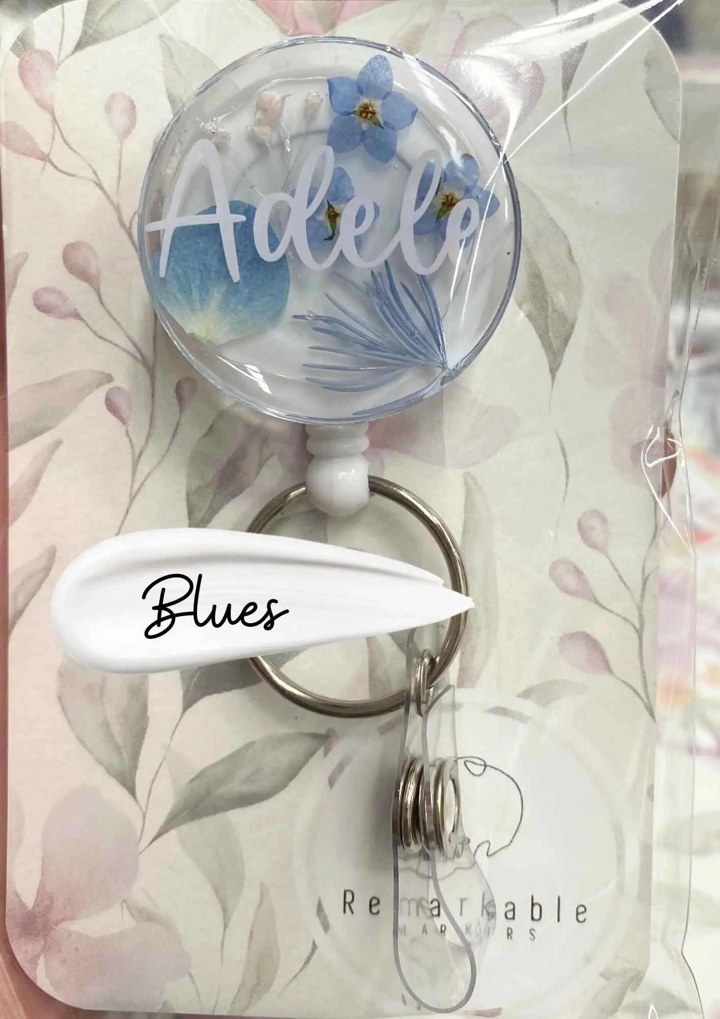 Custom Floral Badge Reel with name