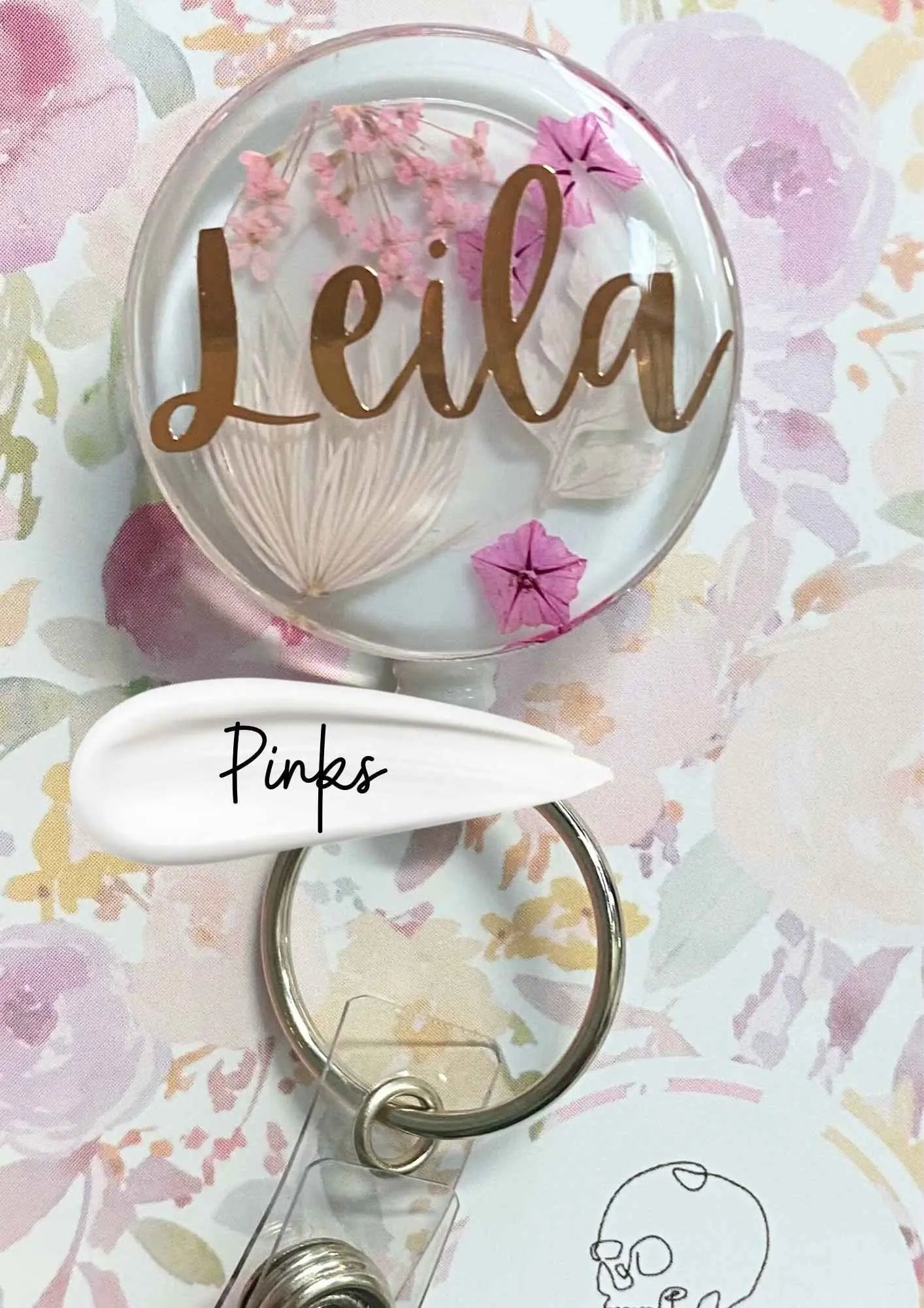 Custom Floral Badge Reel with name