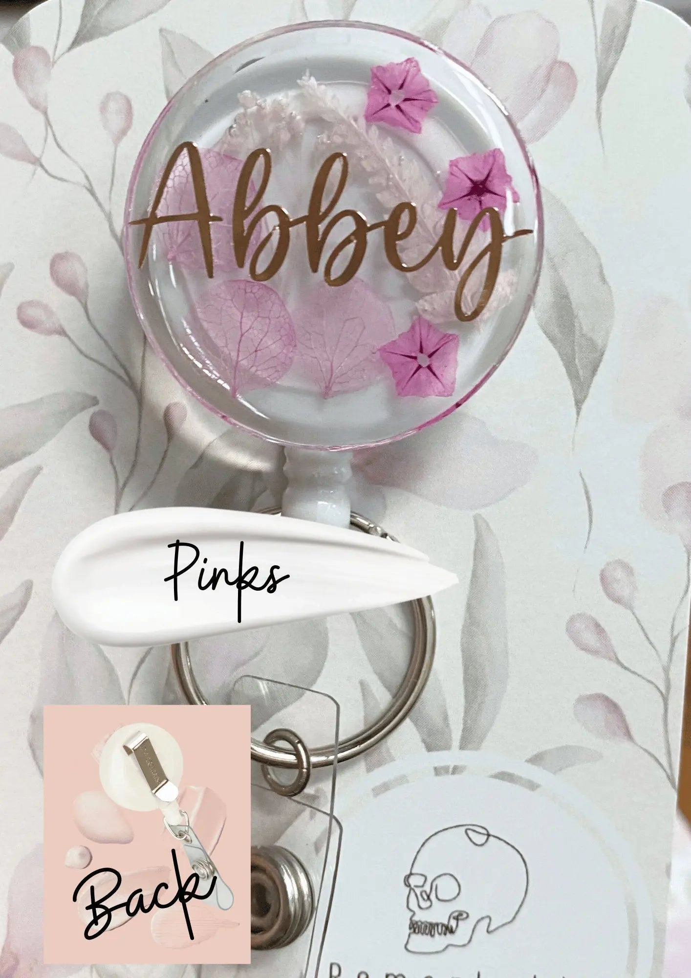 Custom Floral Badge Reel with name