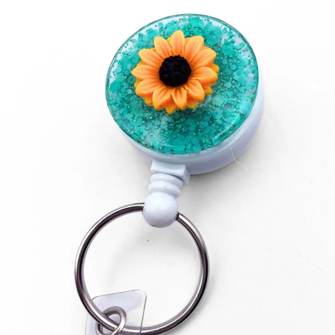 Lightweight badge reel - glitter and flower.