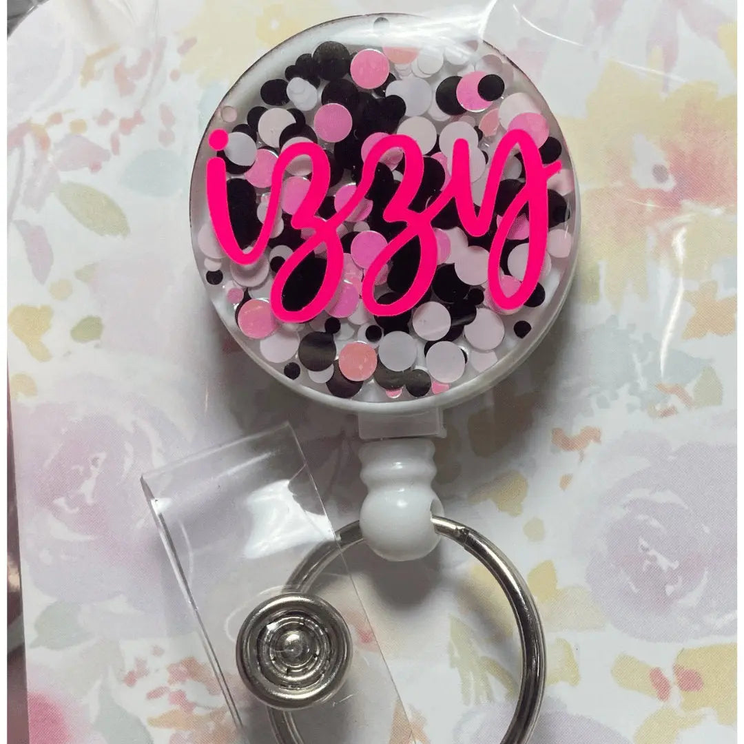 a badge holder with a name on it