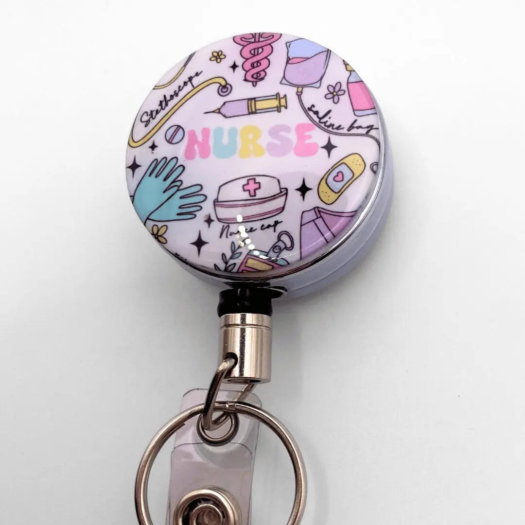 a badge holder with a nurse theme on it