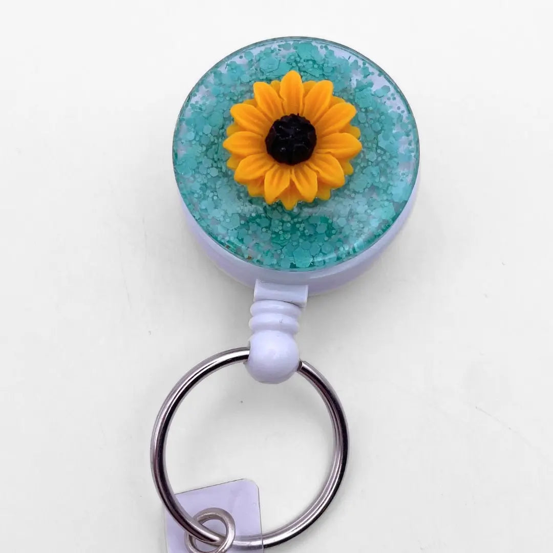 Lightweight badge reel - glitter and flower.