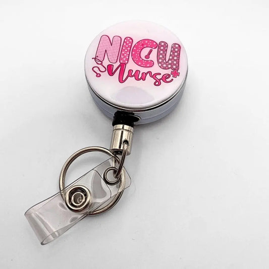 Cute NICU nurse badge reel made of metal, heavy duty for nurses who work in NICU.
