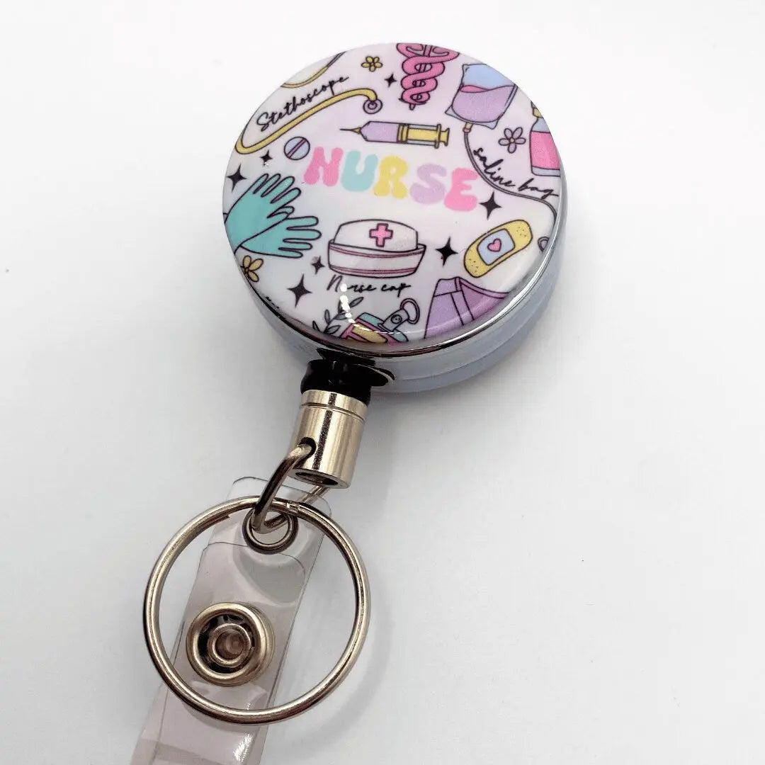 a badge holder with a nurse theme on it