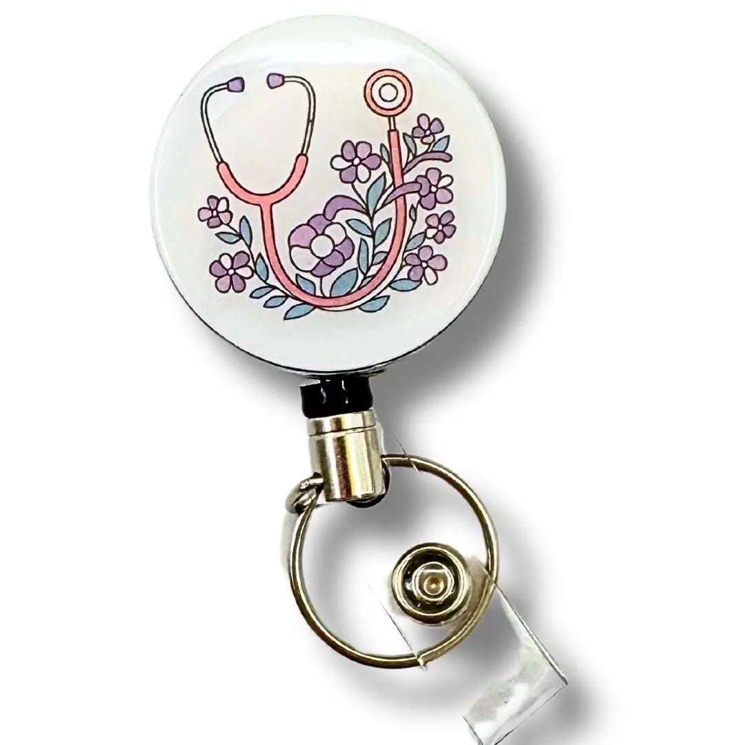 Floral design heavy duty badge reel.