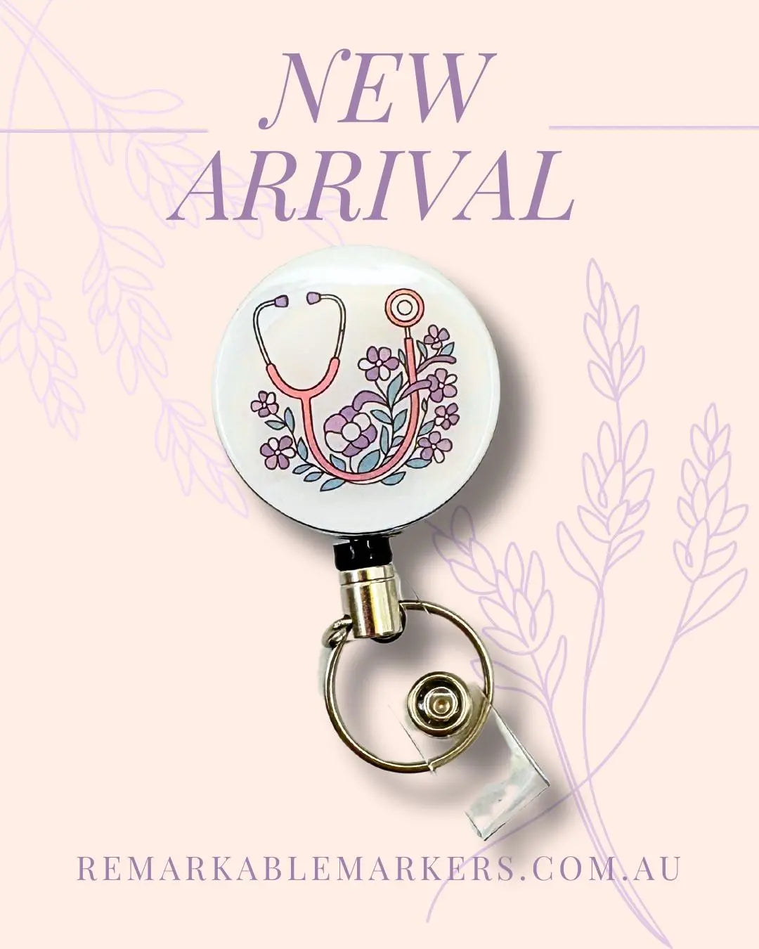 Floral design heavy duty badge reel.