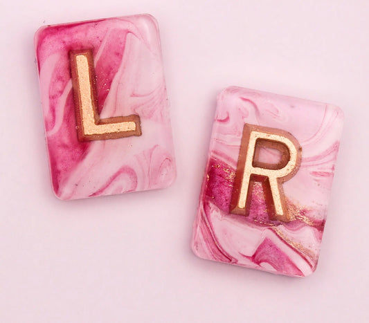 Pink Resin Art X-Ray Markers with gold letters. Remarkable Markers