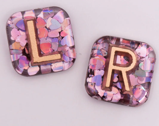 1.8cm Square Heart Glitter X-Ray Markers with gold letters. Remarkable Markers