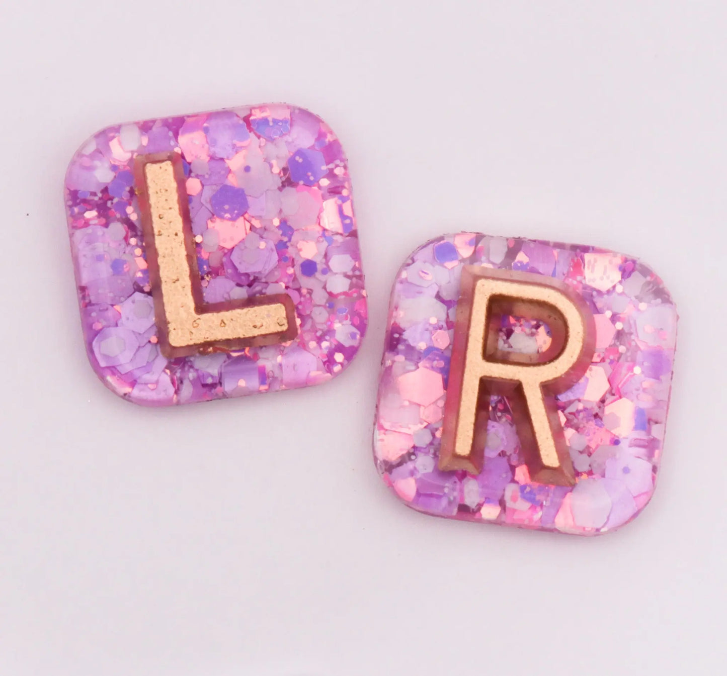 1.8cm Square Just Gorgeous Glitter X-Ray Markers with gold letters. Remarkable Markers